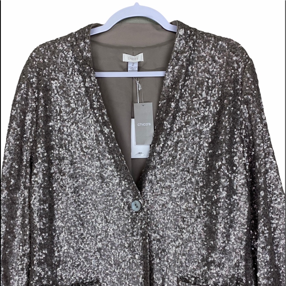 Chico's Metallic Pewter Sequins Blazer - Picture 3 of 4